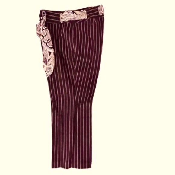 Michael Kors Rich Brown and White Pin Stripe Capri Dress Pants with Paisley Belt - Picture 3 of 9